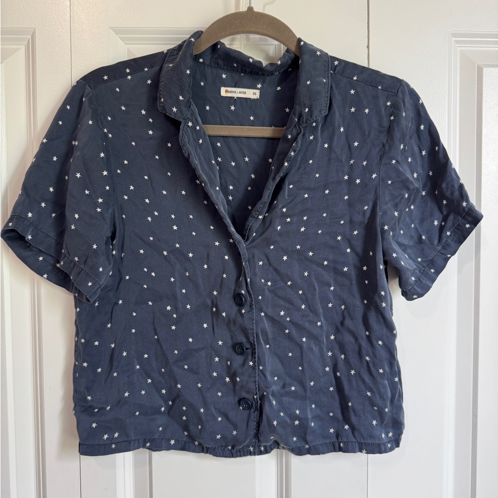 Women’s Marine Layer 100% Silk Pajama Short Set Size XS Starry Night - Picture 2 of 8